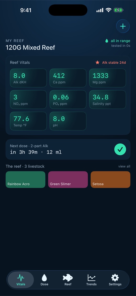 Coralog for iPhone — home screen