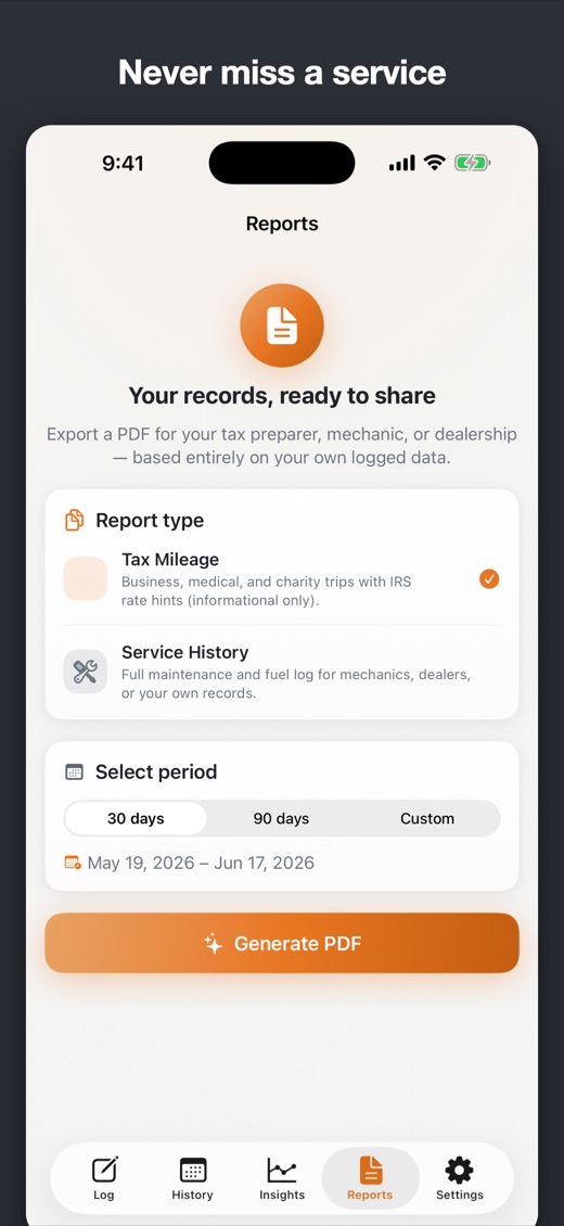 MotorLog for iPhone — insights and reports