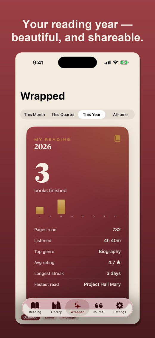 ReadLog for iPhone — home screen