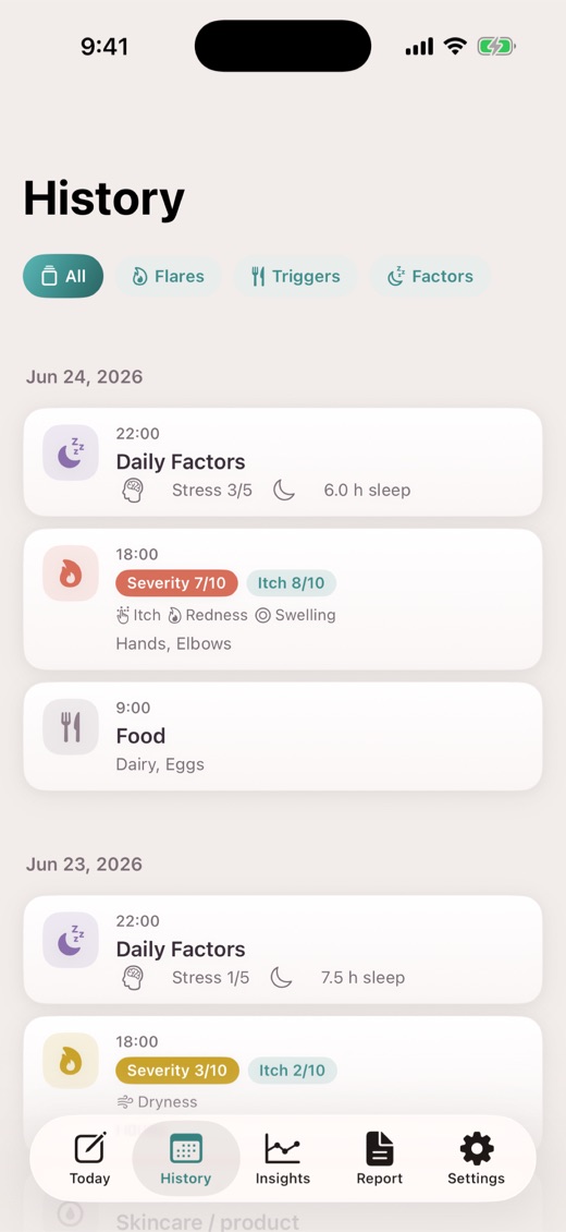 Skinote for iPhone — insights and reports